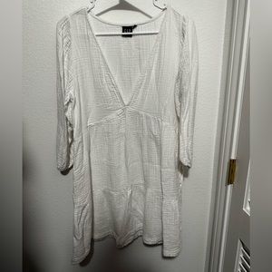 GAP Crinkle Gauze V Neck Dress with Pockets White M